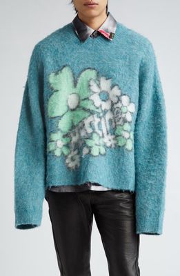 Martine Rose Gender Inclusive Floral Intarsia Boxy Sweater in Petrol/Festival Floral