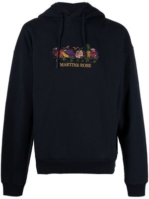 MARTINE ROSE logo-embroidered drawstring hoodie - Blue