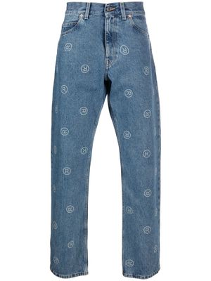 Martine Rose monogram-print straight-leg jeans - Blue