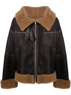 Martine Rose shearling-lined panelled leather jacket - Brown