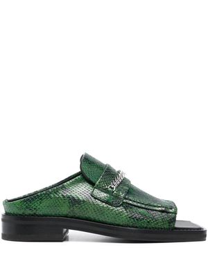 Martine Rose snakeskin-effect leather mules - Green