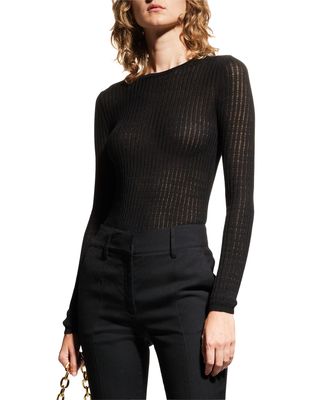 Mary Pointelle Rib Cashmere-Silk Sweater
