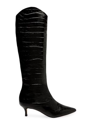 Maryana Crocodile-Embossed Leather Knee-High Boots