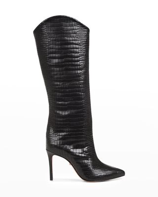Maryana Snake-Print Leather Knee Boots