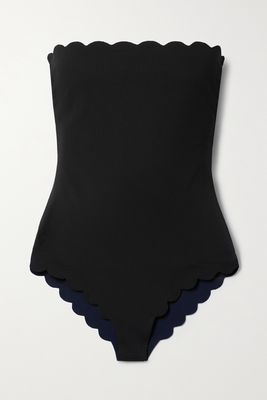 Marysia - Chesapeake Strapless Reversible Scalloped Stretch-crepe Swimsuit - Black