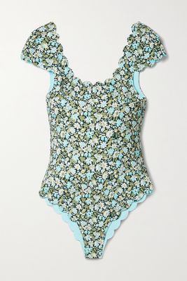 Marysia - Mexico Reversible Scalloped Floral-print Stretch-crepe Swimsuit - Green