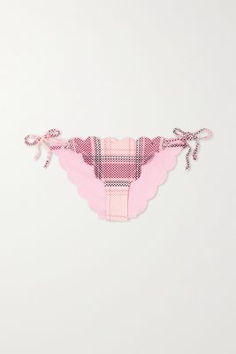 Marysia - Mott Reversible Scalloped Checked Seersucker Bikini Briefs - Pink