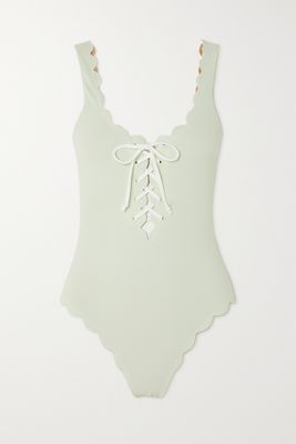 Marysia - Palm Springs Reversible Lace-up Scalloped Seersucker Swimsuit - Green