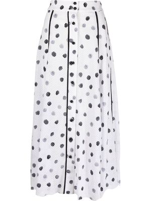 Marysia perforated polka-dot midi skirt - White