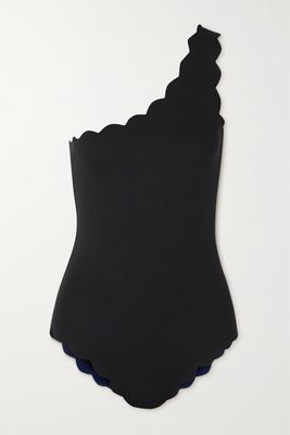 Marysia - Santa Barbara One-shoulder Scalloped Stretch-crepe Swimsuit - Black