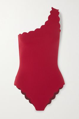 Marysia - Santa Barbara Reversible One-shoulder Scalloped Seersucker Swimsuit - Red
