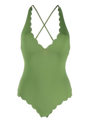 Marysia scallop-edge checked swimsuit - Green