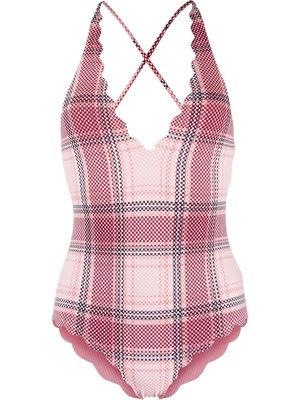 Marysia scallop-edge checked swimsuit - Pink