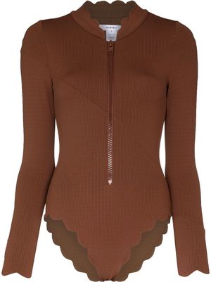 MARYSIA scallop-edge long-sleeve swimsuit - Brown