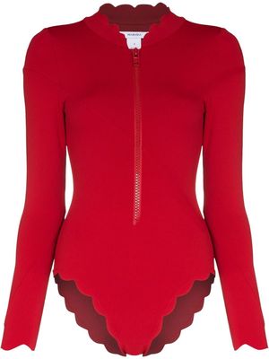 MARYSIA scallop-edge long-sleeve swimsuit - Red