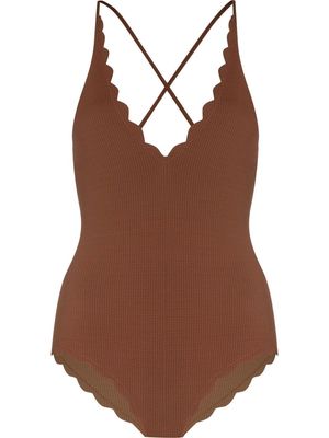 MARYSIA scallop-edge V-neck swimsuit - Brown