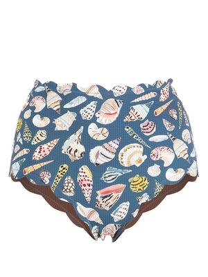 Marysia shell-print high-waisted bikini bottoms - Blue