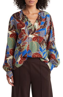 Masai Copenhagen Bonitai Leaf Print Popover Blouse in Surf The Web