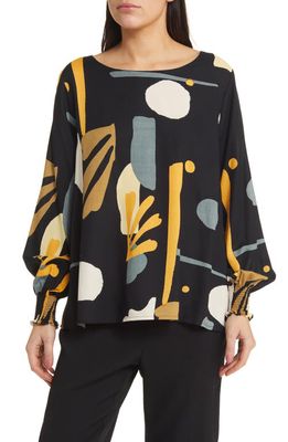 Masai Copenhagen Delerano Abstract Print Top in Butterscotch