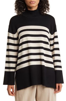 Masai Copenhagen Fasoni Stripe Mock Neck Sweater in Black/Fog