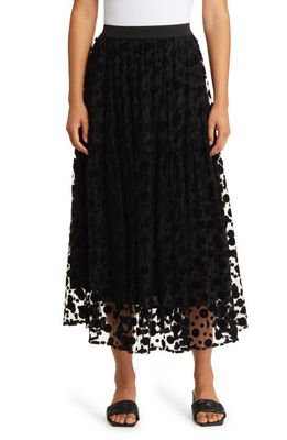 Masai Copenhagen Masalome Flocked Dot Mesh A-Line Skirt in Black