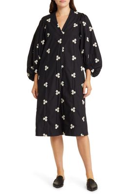 Masai Copenhagen Nalo Embroidered Floral Balloon Sleeve Shift Dress in Black