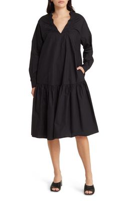 Masai Copenhagen Nerthus Ruffle Long Sleeve Cotton Dress in Black