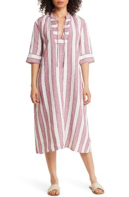 Masai Copenhagen Niela Stripe Linen Shift Dress in Earth Red