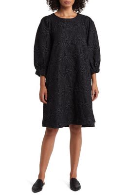 Masai Copenhagen Nirisa Floral Puff Shoulder Cloqué A-Line Dress in Black