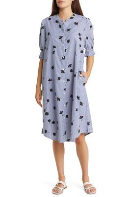 Masai Copenhagen Nomi Stripe Floral Cotton Shift Dress in Maritime Blue