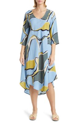 Masai Copenhagen Nora Print Long Sleeve A-Line Dress in Oasis