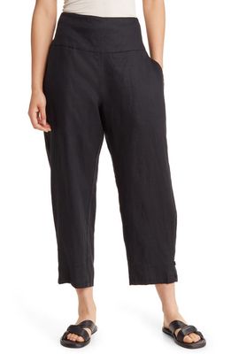 Masai Copenhagen Penna Tapered Leg Crop Linen Trousers in Black