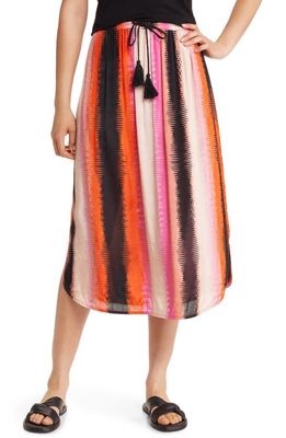 Masai Copenhagen Silja Stripe Drawstring Waist Midi Skirt in Tigerlily