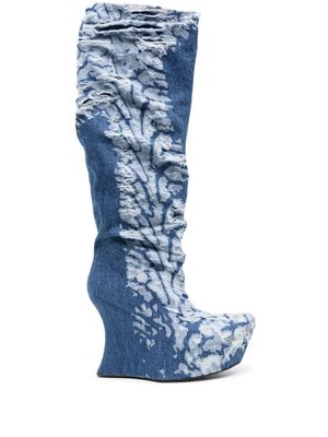 Masha Popova distressed 120mm denim knee-high boots - Blue
