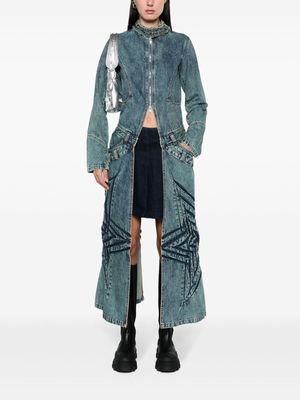 Masha Popova star-patch long denim coat - Blue