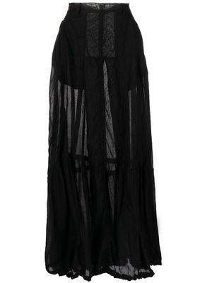 Masnada semi-sheer tiered midi skirt - Black