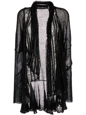 Masnada sheer asymmetric linen cardigan - Black