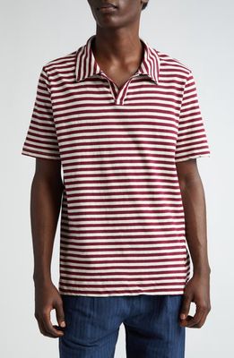 Massimo Alba Aruba Stripe Cotton & Linen Polo in R303 Lampone 