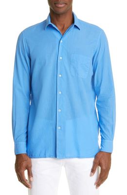 Massimo Alba Bowles Cotton & Cashmere Button-Up Shirt in U582-Mosaic Blue