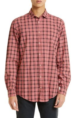 Massimo Alba Canary Check Cotton Voile Button-Up Shirt in Blush