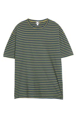 Massimo Alba Nevis Stripe Cotton & Linen T-Shirt in U692-Green Desert