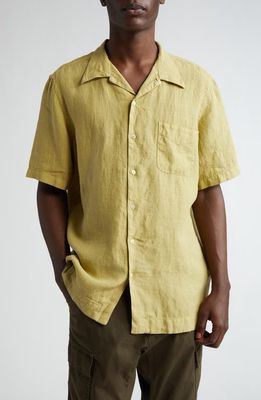 Massimo Alba Short Sleeve Linen Button-Up Shirt in U614 Verdino 