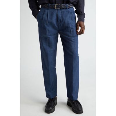 Massimo Alba Strall02 Double Pleat Linen & Cotton Pants in F501 Blue 