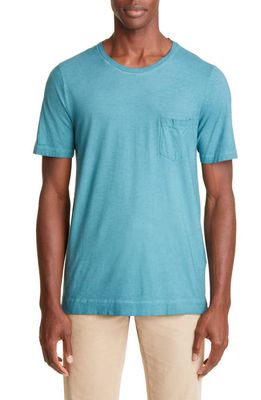 Massimo Alba Watercolor Cotton Pocket T-Shirt in Teal