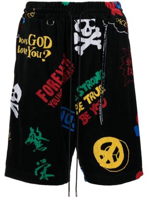 Mastermind Japan intarsia-knit motifs terry shorts - Black