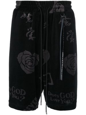 Mastermind Japan rose-print velour track shorts - Black