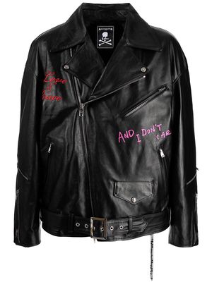 Mastermind World embroidered leather jacket - Black