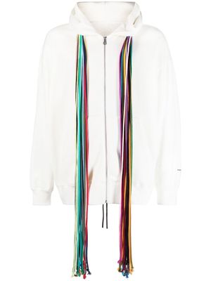 Mastermind World fringe-detail zip-up hooded jacket - White