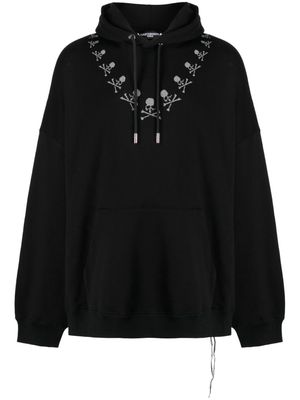 Mastermind World glitter-detail skull-print cotton hoodie - Black