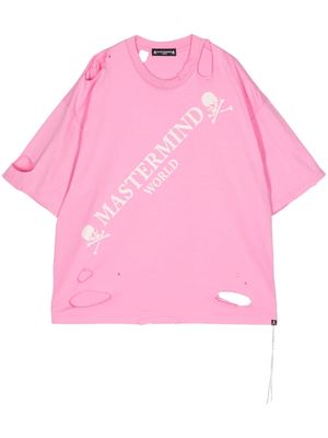 Mastermind World skull-print distressed-effect T-shirt - Pink